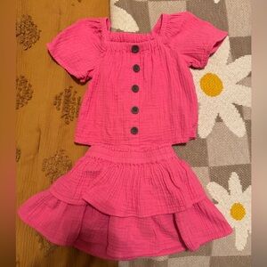 Crewcuts Pink Faux Buttoned Kids Skirt Set